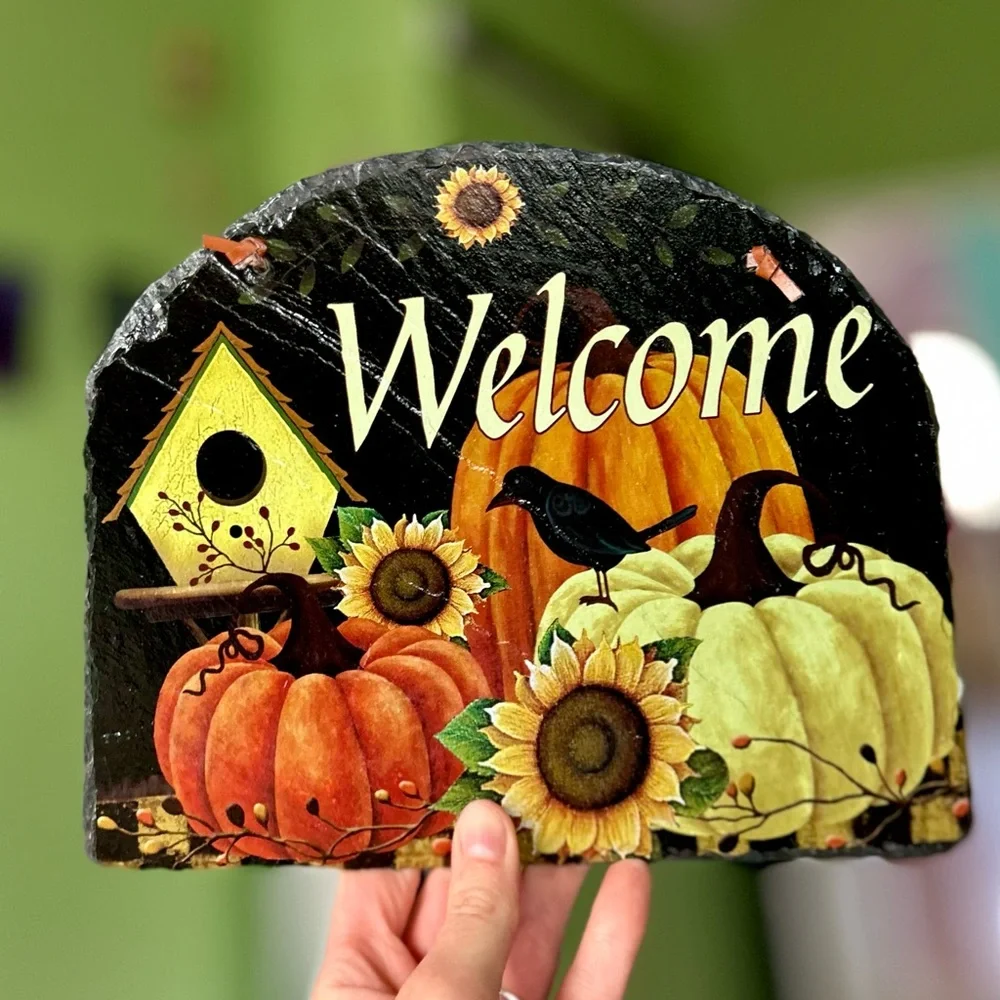 VTG Whimsy Crow Pumpkin Bird House Cottagecore Grunge Dark Welcome Wall Decor
